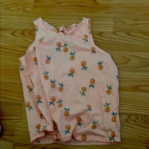 Pink Sleeveless Top with Orange Print
